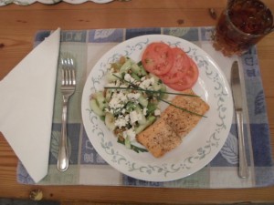 Baked salmon and cuc salad