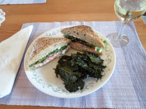 Chicken salad and kale chips